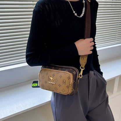 IELGY Messenger Bag Women's High-end Retro Horizontal Square Printed Shoulder Bag