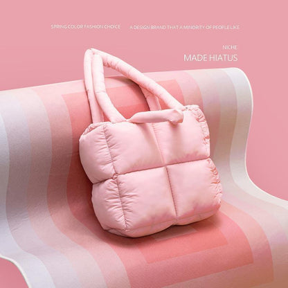 Ielgy European American Niche Design Rhombus Square Tote Bag Puff Soft Cotton-Filled Pillow Bag Shoulder Armpit Bag