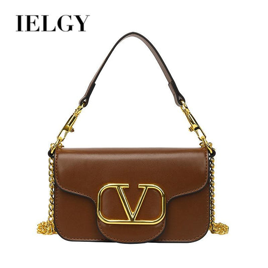IELGY Chain Bag Women's Simple Fashion Texture Foreign Style Golden V-shaped Design Small Square Bag