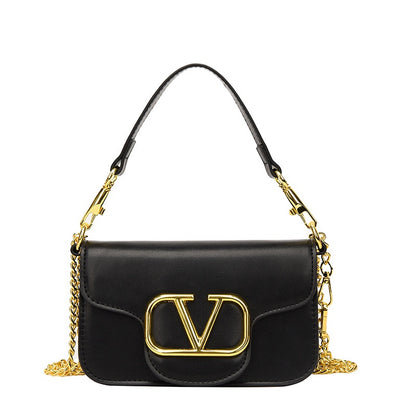 IELGY Chain Bag Women's Simple Fashion Texture Foreign Style Golden V-shaped Design Small Square Bag