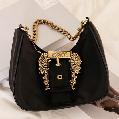 IELGY Nylon Cloth Bag New Style Bag Women's Retro Niche Design One-Shoulder Underarm Bag White Style Texturistic Chain Bag