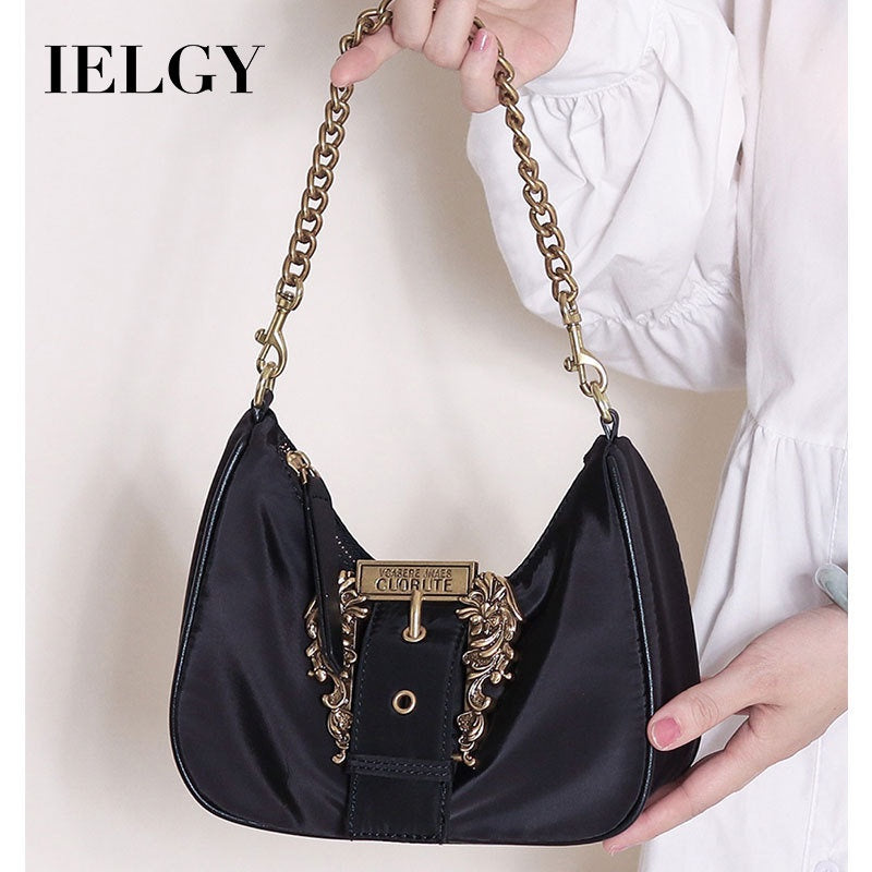 IELGY Nylon Cloth Bag New Style Bag Women's Retro Niche Design One-Shoulder Underarm Bag White Style Texturistic Chain Bag
