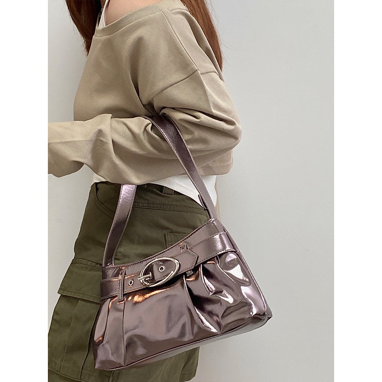 IELGY Women's Bag Silver Distinctive Pleated Shoulder Underarm Bag Y2K Hot Girl All-match Commuter Handbag