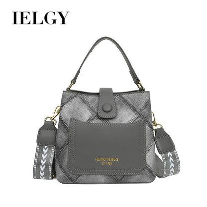 IELGY Women's Wide Shoulder Strap Rhombus Fashion Embroidery Stitching Casual Messenger  Bag