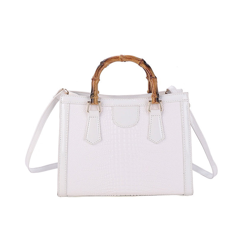 Ielgy Tote Bag Casual Large Capacity Crocodile Pattern Bamboo Handbag
