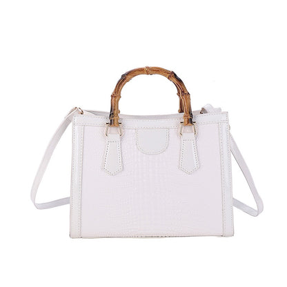 Ielgy Tote Bag Casual Large Capacity Crocodile Pattern Bamboo Handbag