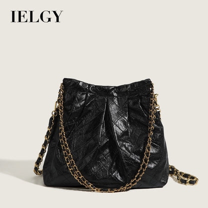 IELGY Ladies Rhombus Soft Leather Shoulder Messenger Bucket Bag Large Capacity