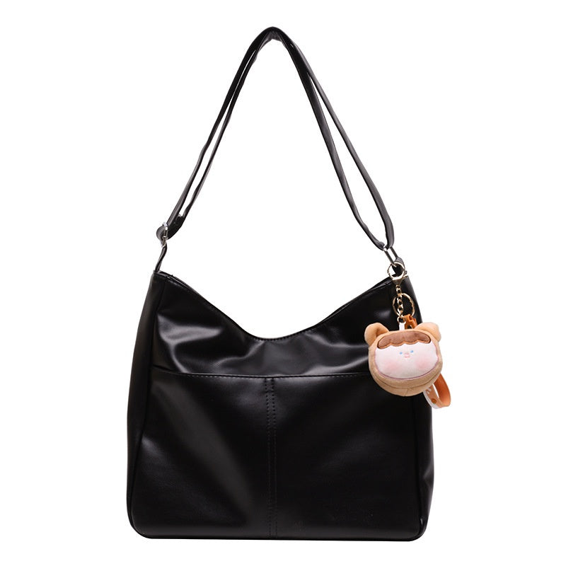 Ielgy Ladies Soft Leather Retro Bucket Bag Large Capacity Cross-body Shoulder Tote Bag (Free Pendant)