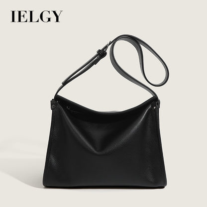 Ielgy Ladies Retro Large-Capacity Commuter Underarm Bag Simple Solid Color Soft Surface Small Square Bag Shoulder Messen