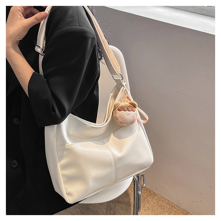 Ielgy Ladies Soft Leather Retro Bucket Bag Large Capacity Cross-body Shoulder Tote Bag (Free Pendant)