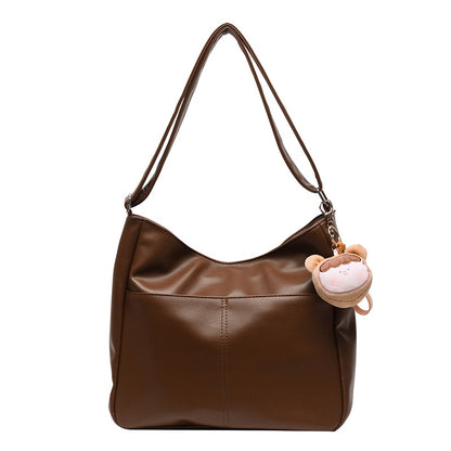 Ielgy Ladies Soft Leather Retro Bucket Bag Large Capacity Cross-body Shoulder Tote Bag (Free Pendant)