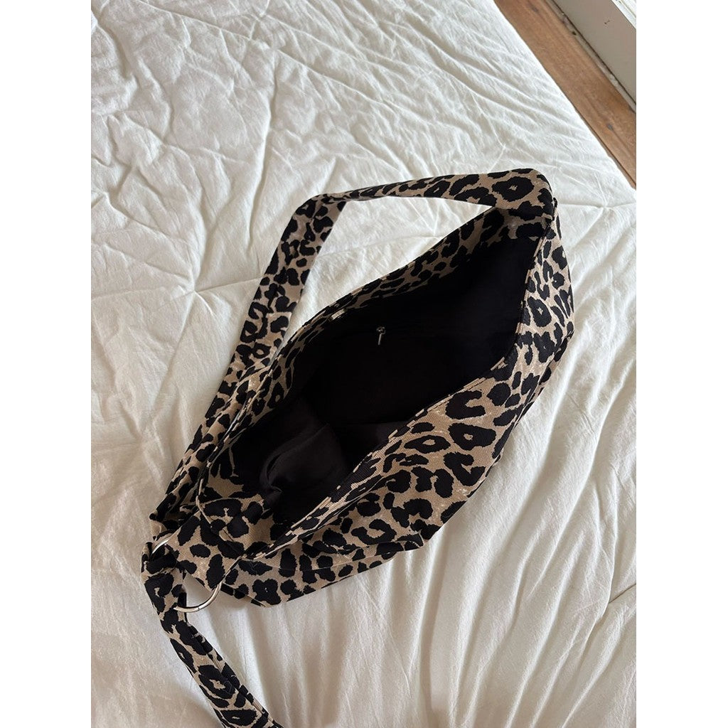 IELGY Lazy Leopard Print One-Shoulder Cross-Body Large-Capacity Tote Bag