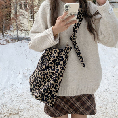 IELGY Lazy Leopard Print One-Shoulder Cross-Body Large-Capacity Tote Bag