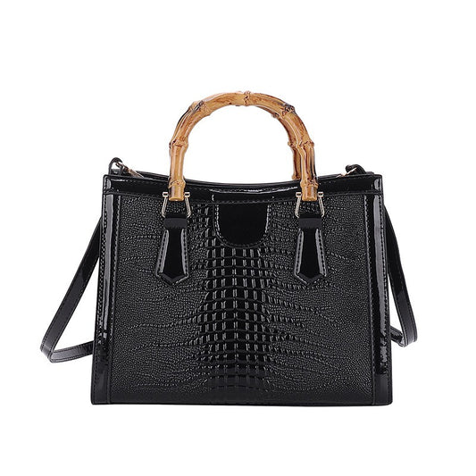 Ielgy Tote Bag Casual Large Capacity Crocodile Pattern Bamboo Handbag