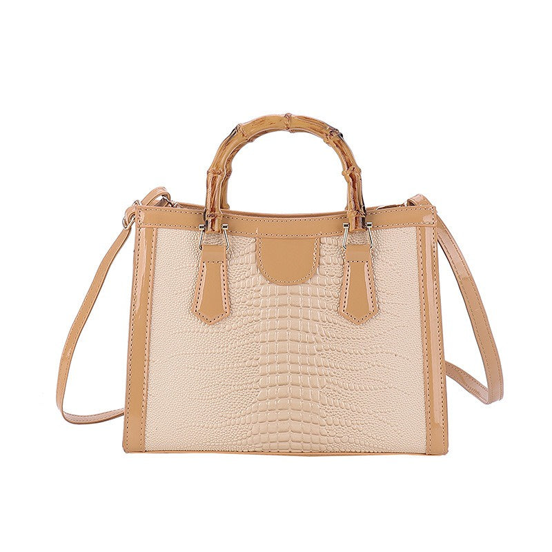 Ielgy Tote Bag Casual Large Capacity Crocodile Pattern Bamboo Handbag