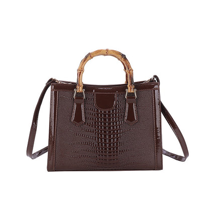 Ielgy Tote Bag Casual Large Capacity Crocodile Pattern Bamboo Handbag