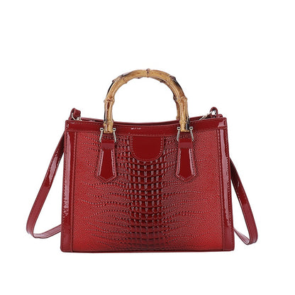 Ielgy Tote Bag Casual Large Capacity Crocodile Pattern Bamboo Handbag