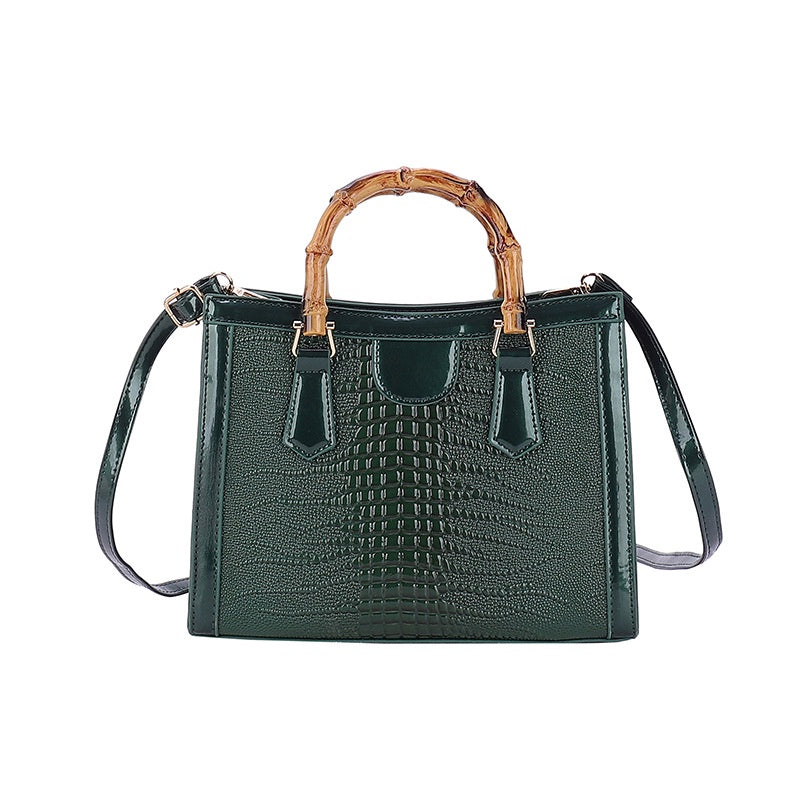 Ielgy Tote Bag Casual Large Capacity Crocodile Pattern Bamboo Handbag