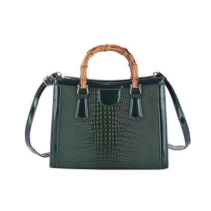 Ielgy Tote Bag Casual Large Capacity Crocodile Pattern Bamboo Handbag