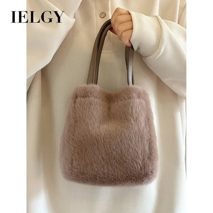 Ielgy Ladies Furry Messenger Bag Portable Bucket Bag
