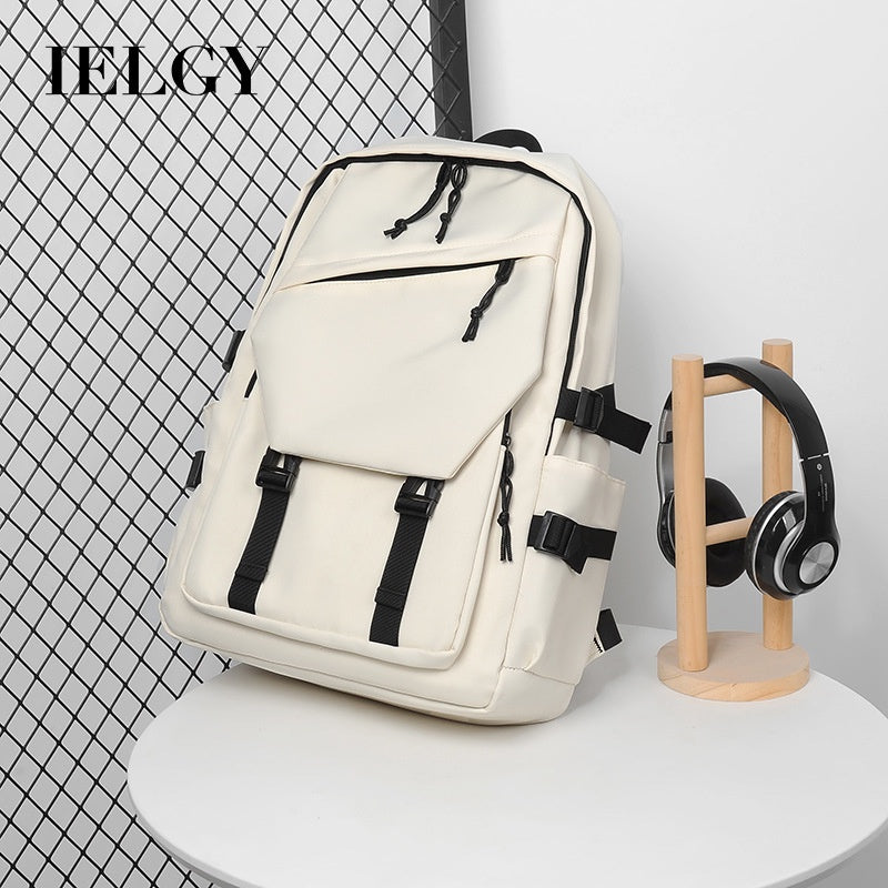 Ielgy Ladies White Backpack Simple Couple Fashion Large Capacity School Bag