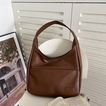 Ladies Brown Large-Capacity Bag Retro Casual Commuter Student Class One-Shoulder Tote Bag