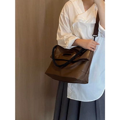 Ielgy Ladies Simple Commuter Soft Leather Tote Bag Student Class Shoulder Messenger Bag