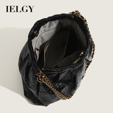 IELGY Ladies Rhombus Soft Leather Shoulder Messenger Bucket Bag Large Capacity