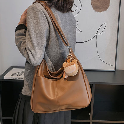 Ielgy Ladies Soft Leather Retro Bucket Bag Large Capacity Cross-body Shoulder Tote Bag (Free Pendant)