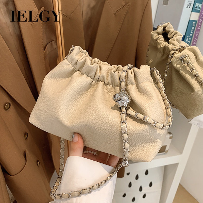 Ielgy Solid Color Simple Fashionable Pleated Shoulder Casual Messenger Bag