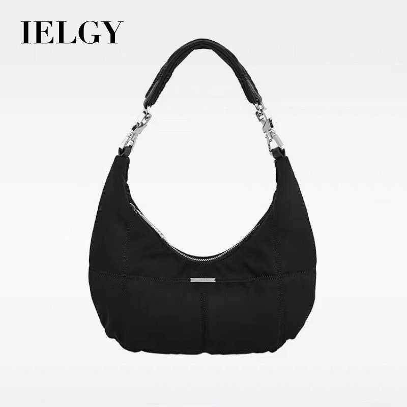 Ielgy Ladies Retro Black Cloud Bag High-End Niche Underarm Bag Portable Shoulder Crescent Bag
