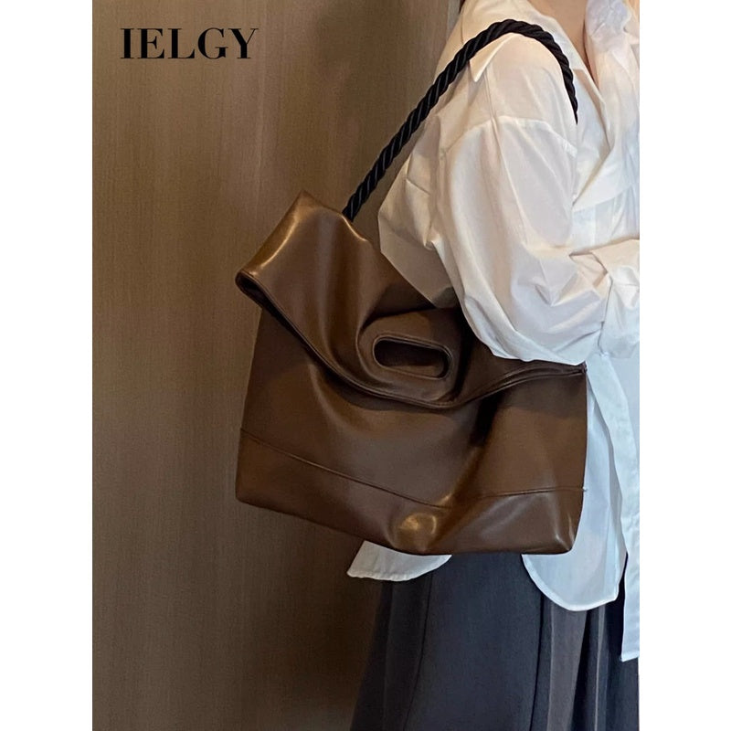 Ielgy Ladies Simple Commuter Soft Leather Tote Bag Student Class Shoulder Messenger Bag