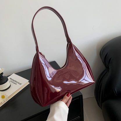 Ielgy Ladies Patent Leather Bag Baguette Crescent Bag Ladies Shoulder Handbag Texture Fashion Underarm Bag