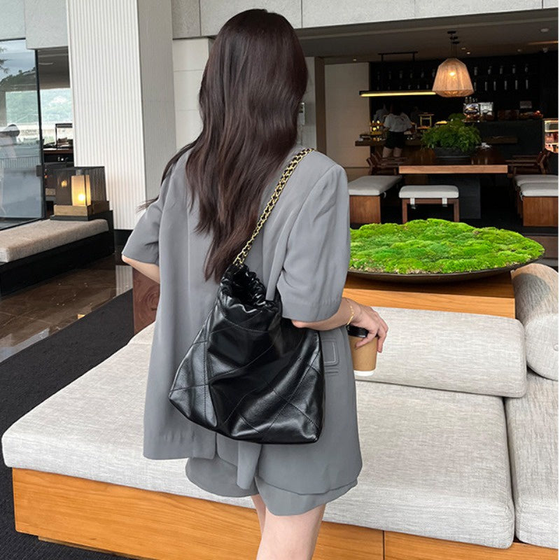 Ielgy High-End Diamond Checked Cross-Body Bag Large Capacity Chain Ladies Shoulder Bag