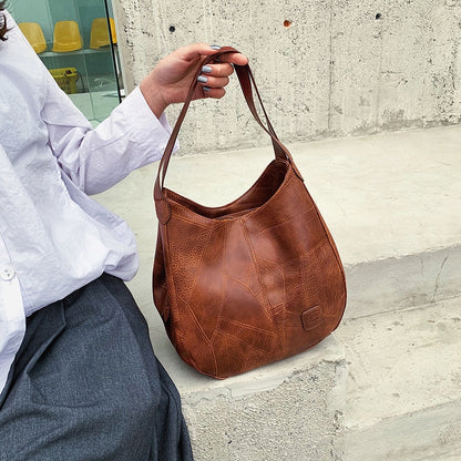 Ielgy Ladies Retro Soft Leather Shoulder Bag Ladies All-Match Shoulder Simple Portable Tote Bag