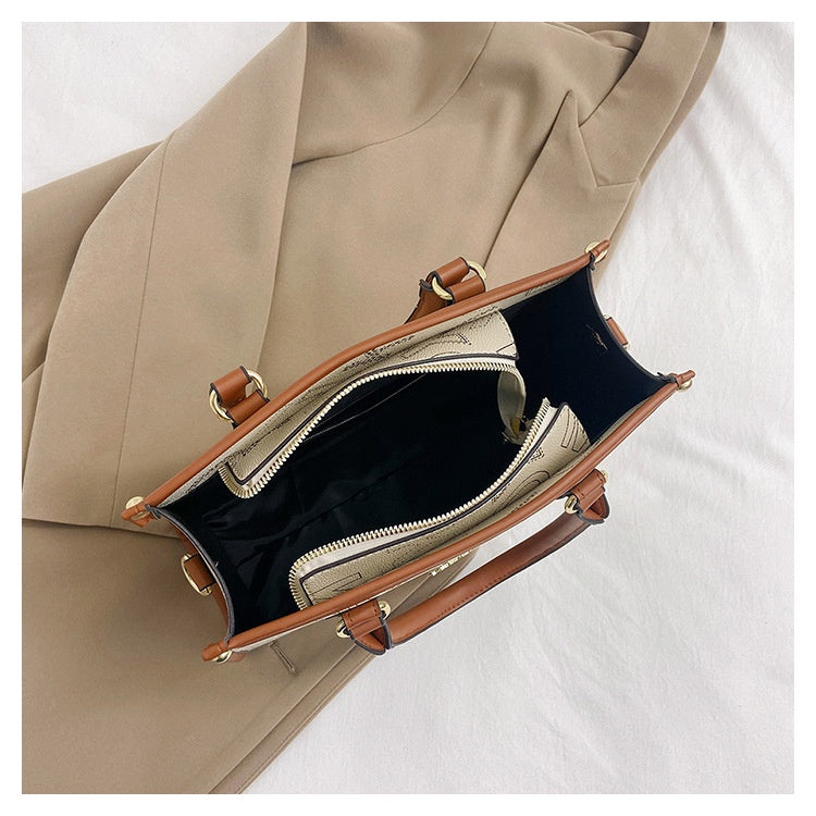 Ielgy Ladies Printed Shoulder Handbag All-Match Large-Capacity Retro Casual Bag