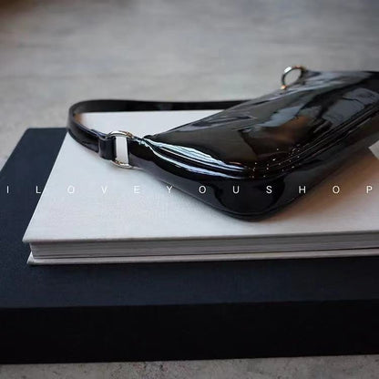 Ielgy Trendy All-Match Handbag Simple Shoulder Underarm Bag Korean Version Patent Leather Baguette Bag