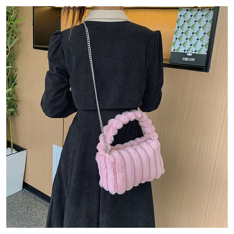 Ielgy Plush Bag Fashion Simple Handbag Korean Version Temperament Trendy Cute Messenger Bag