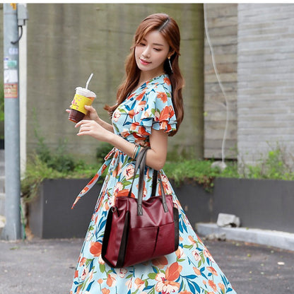 IELGY Fashionable large capacity soft leather bag for middle-aged women, new handbag, one shoulder crossbody bag