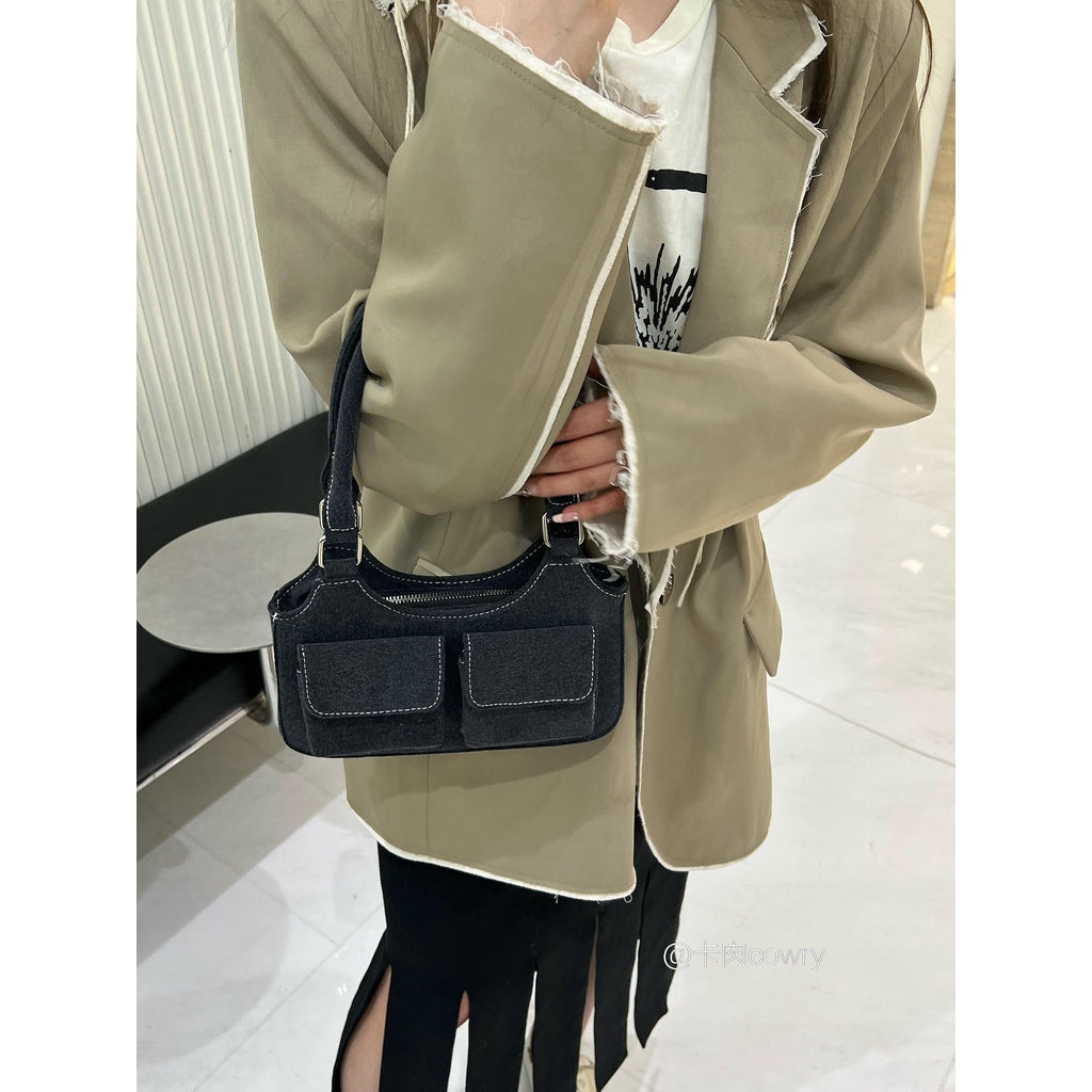 Ielgy Ladies Retro Denim Blue Shoulder Underarm Bag Portable