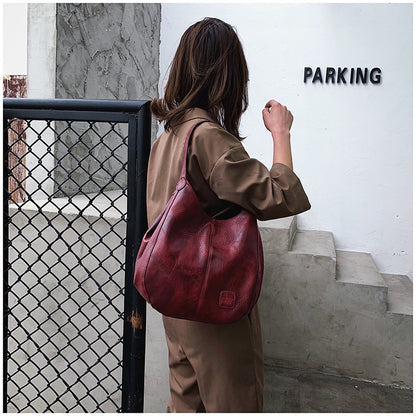 Ielgy Ladies Retro Soft Leather Shoulder Bag Ladies All-Match Shoulder Simple Portable Tote Bag