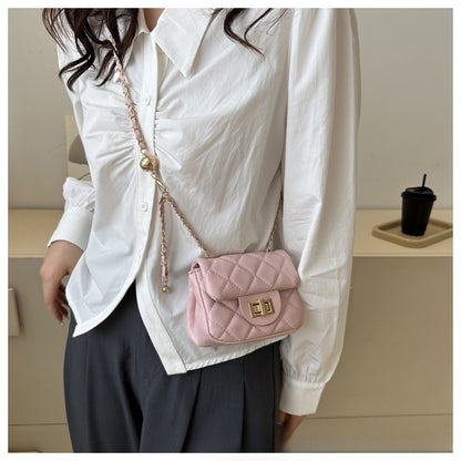 Ielgy Ladies Diamond Chain Mini Bag Lock Fashion Simple One-Shoulder Cross-Body Small Square Bag