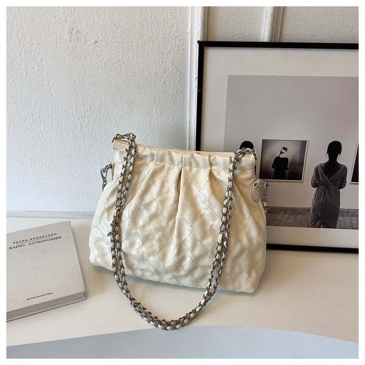 Ielgy Ladies Large-Capacity Fashion High-End Rhombus Chain Cross-Body All-Match One-Shoulder Bucket