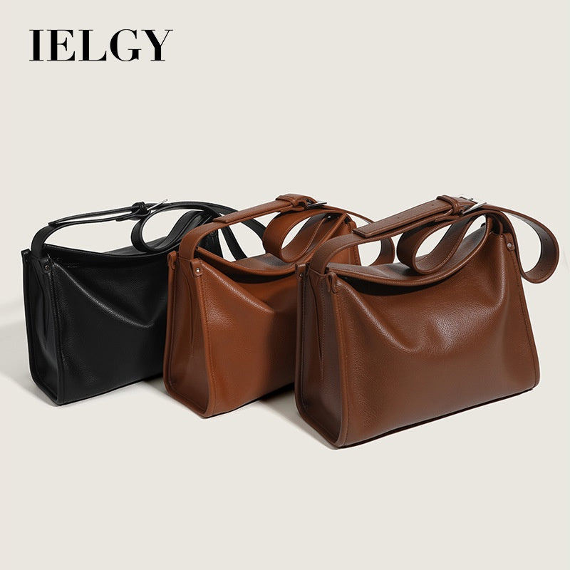 Ielgy Ladies Retro Large-Capacity Commuter Underarm Bag Simple Solid Color Soft Surface Small Square Bag Shoulder Messen