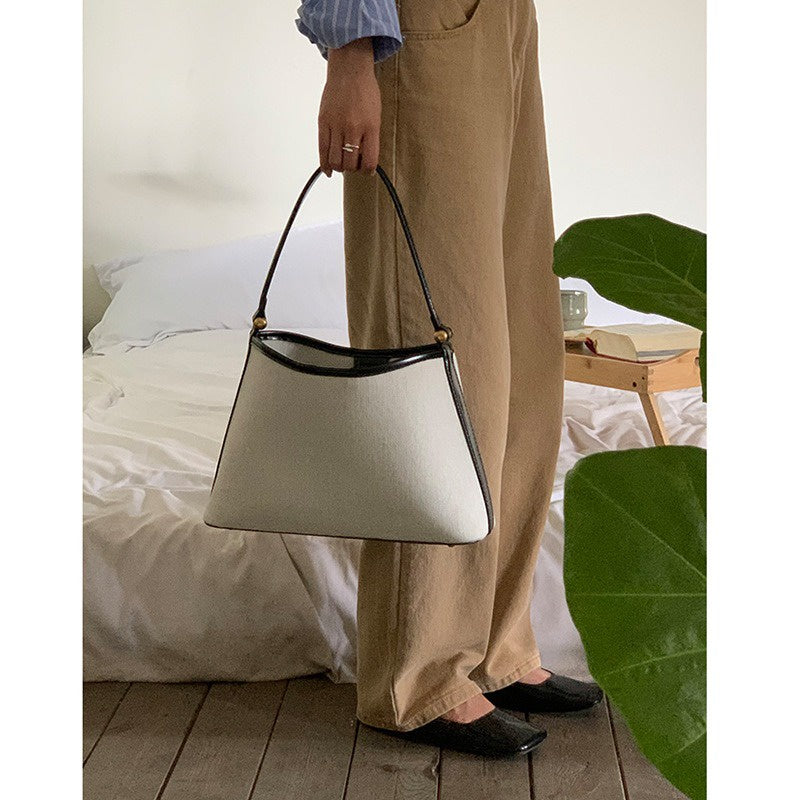 Ielgy Korean Version Niche Design Handbag Canvas Shoulder Armpit Bag Bucket Bag