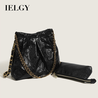 IELGY Ladies Rhombus Soft Leather Shoulder Messenger Bucket Bag Large Capacity