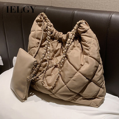 Ielgy Casual Soft Face Large Capacity Bag Chain Crossbody Bag Shoulder Bucket Bag