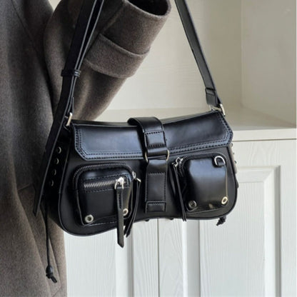 Ielgy Ladies Motorcycle Bag Sweet Cool Hot Girl Baguette Bag One Shoulder All-Match Underarm Bag