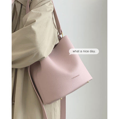 Ielgy Korean Version Fashion Sweet Pink Underarm Bucket Bag Large Capacity Shoulder Bag