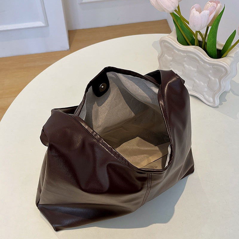 Ielgy Female Bag Simple Shoulder Tote Bag Solid Color Commuter Large Capacity Silver Underarm Fashion Bag